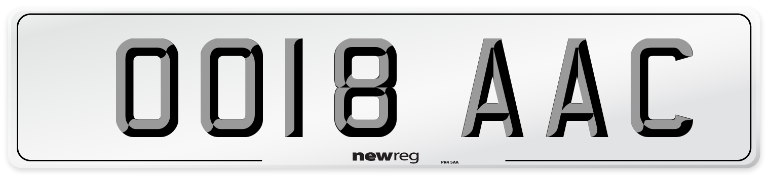OO18 AAC Number Plate from New Reg